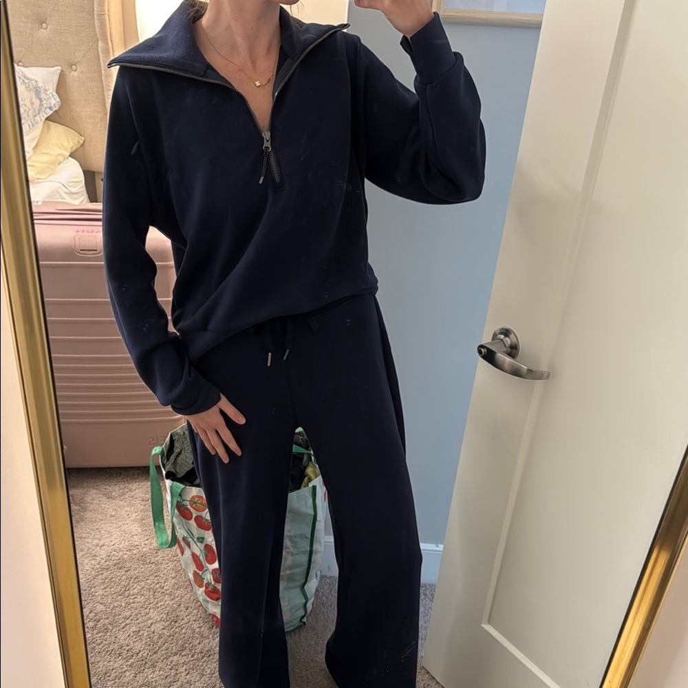 SPANX Navy Zip-Neck Track Joggers Set